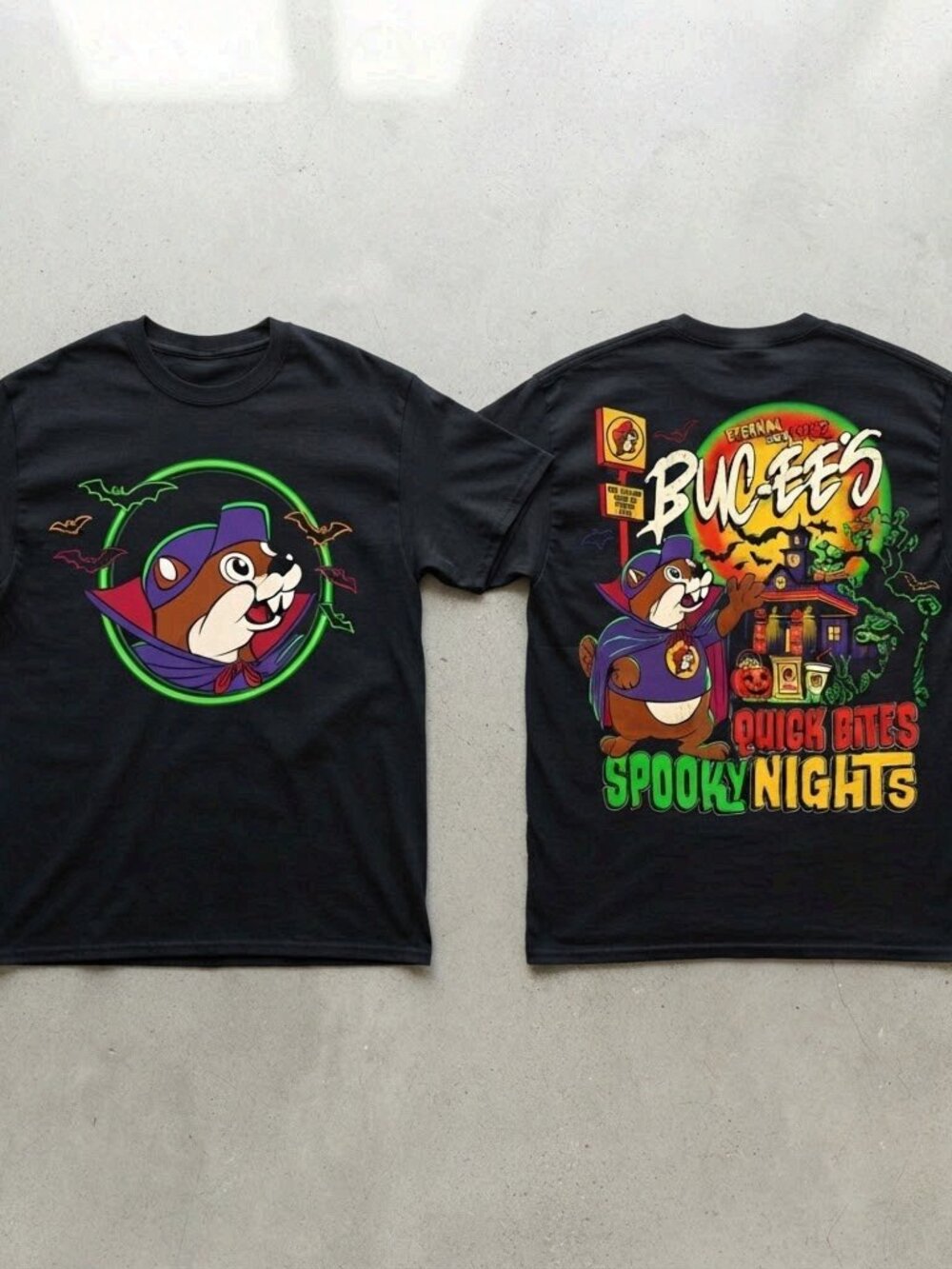 Buc-ee’s Halloween Quick Bites Spooky Nights T-Shirt Beaver Graphic Tee Reprint